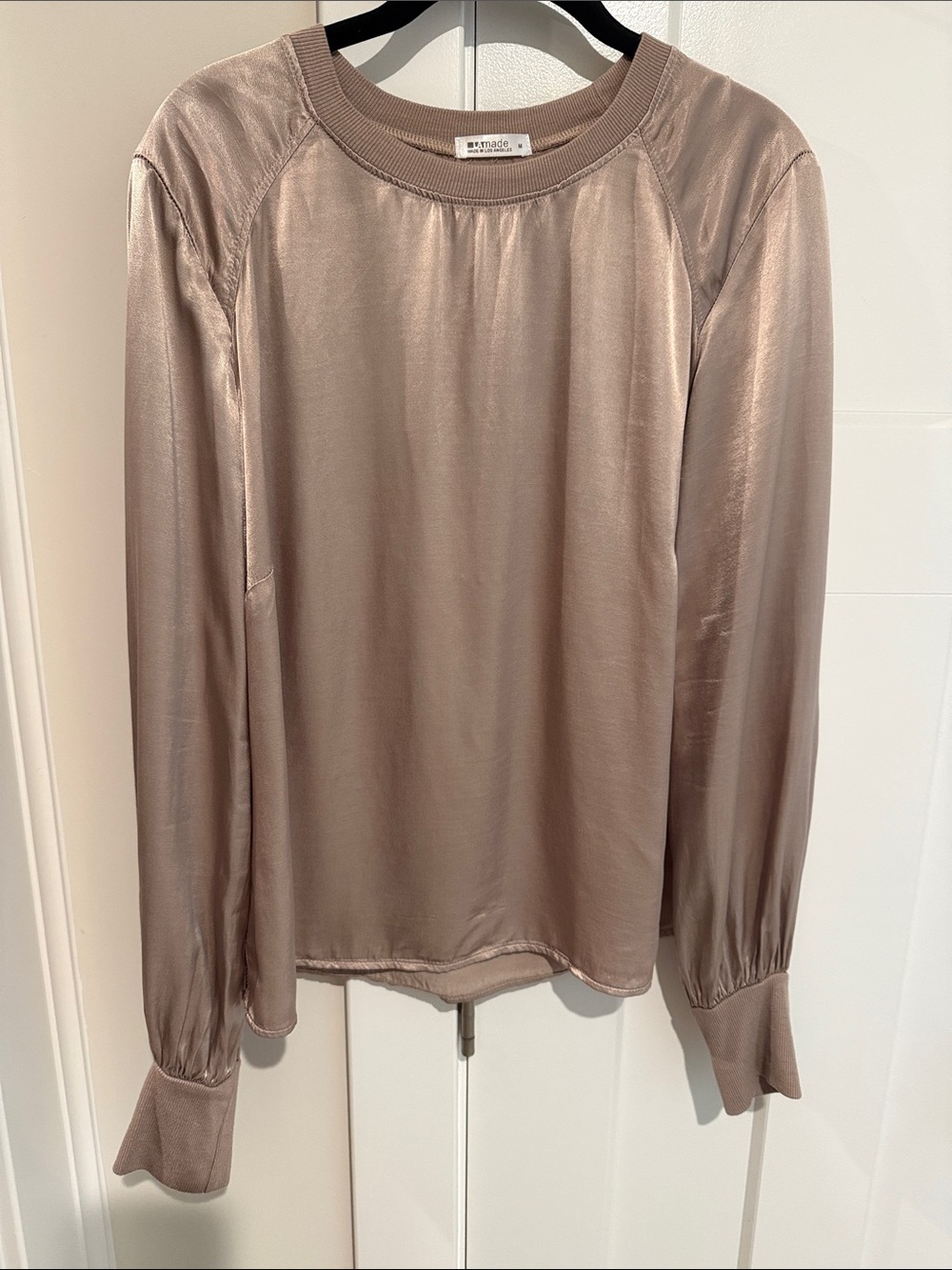 LAmade Satin-Blend Long Sleeve Top in Taupe